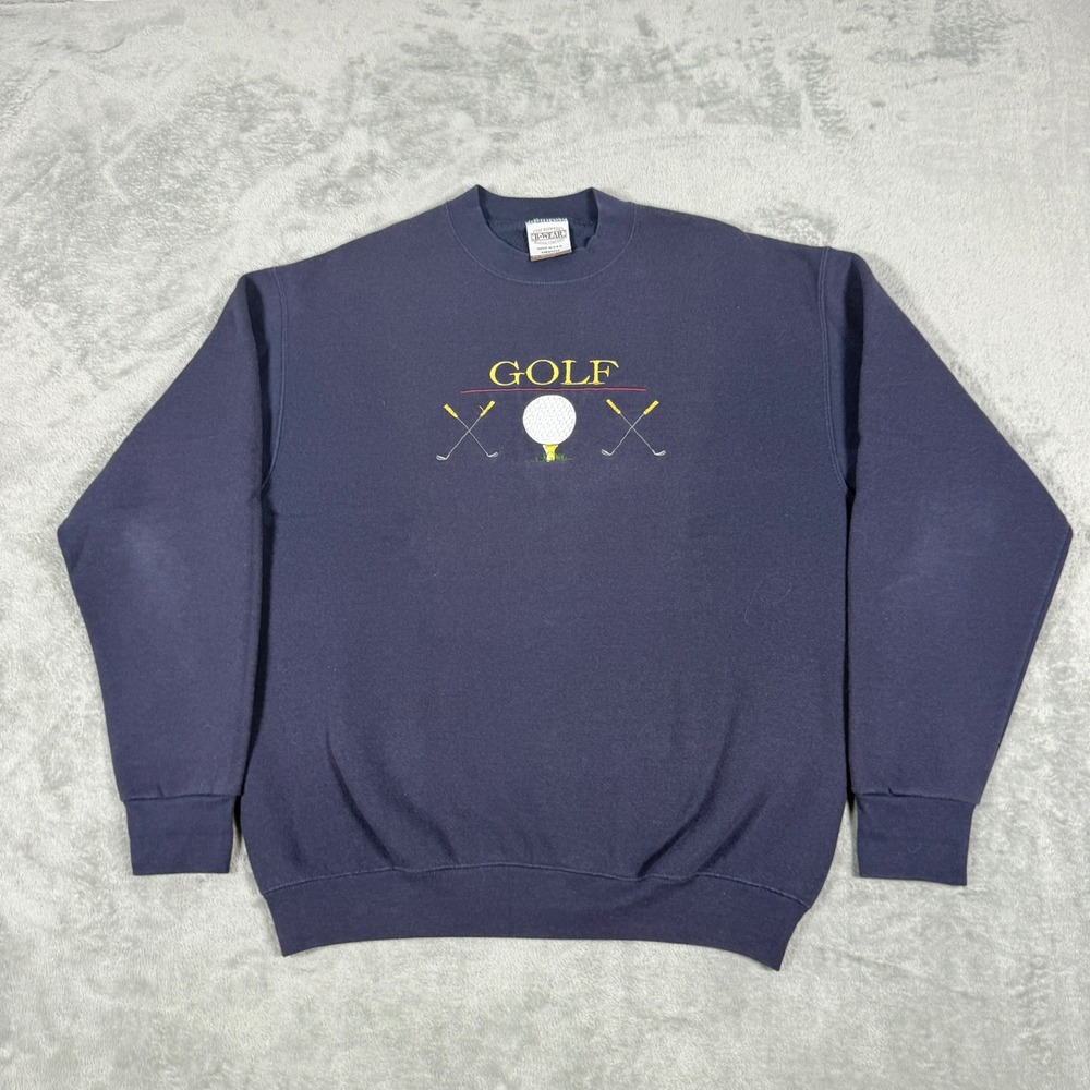 Vintage Mens Medium Sweatshirt Navy Blue Golf Graphic USA made B-Wear